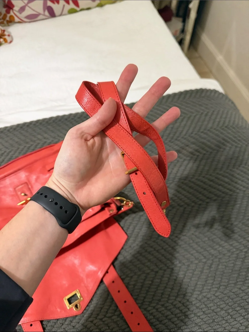 Proenza Schouler Coral Red Leather Satchel with Gold Hardware